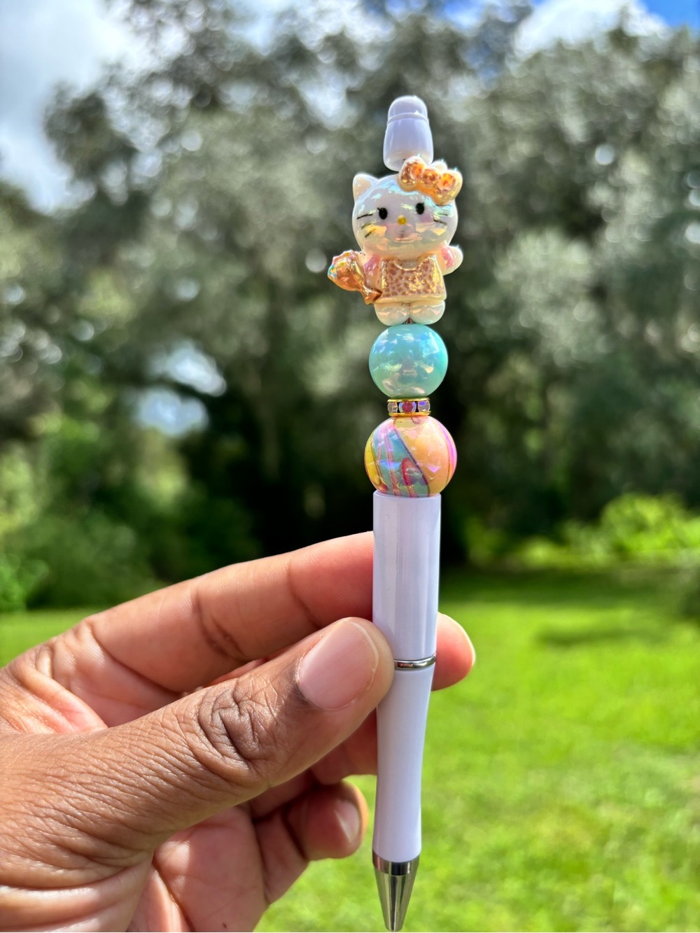 Handmade Character Pen with Cat & Bow